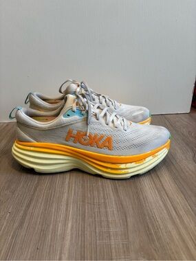 Hoka One One Bondi 8 Men’s 10.5 D Running Comfort Blanc De Blanc Solar White